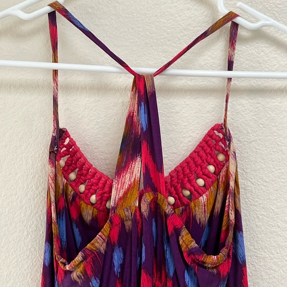 Mossimo Rayon Crochet, Wood Bead Colorful Zig Zag Halter Maxi Dress, Size Medium - Picture 8 of 13